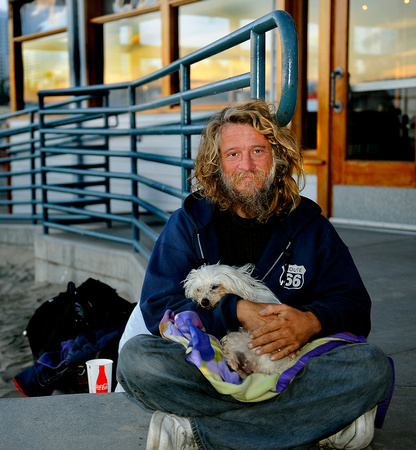 His Dog is ALL that this homeless man owns.  Santa Monica, Ca. 2010